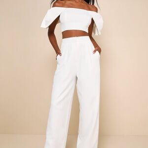 Lulus Captivating Entrance White Off-the-shoulder Two-piece Jumpsuit - Size M